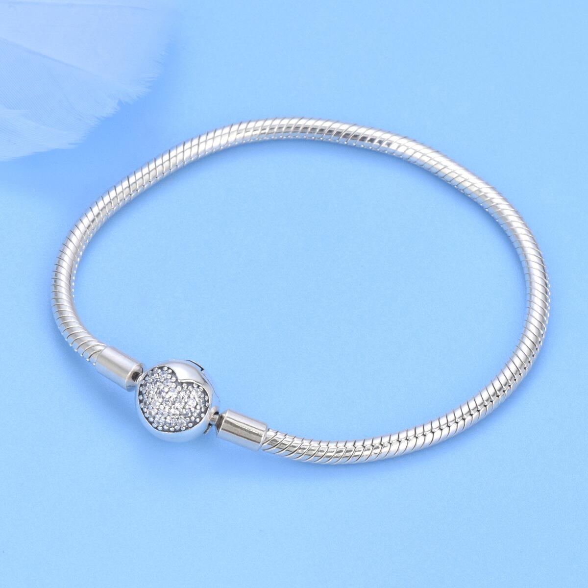 Pulseira Para Berloques Fecho Coração Cravejado