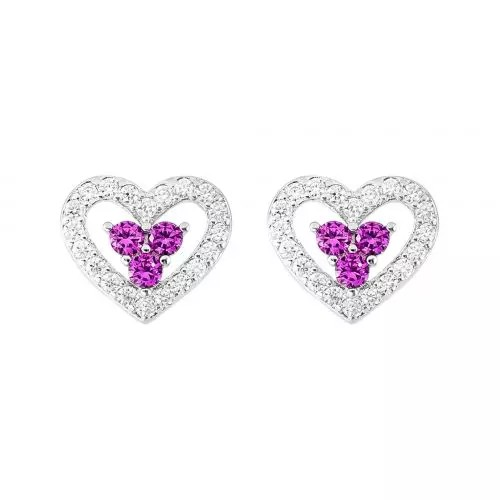 Brinco Coração Rosa Cravejado