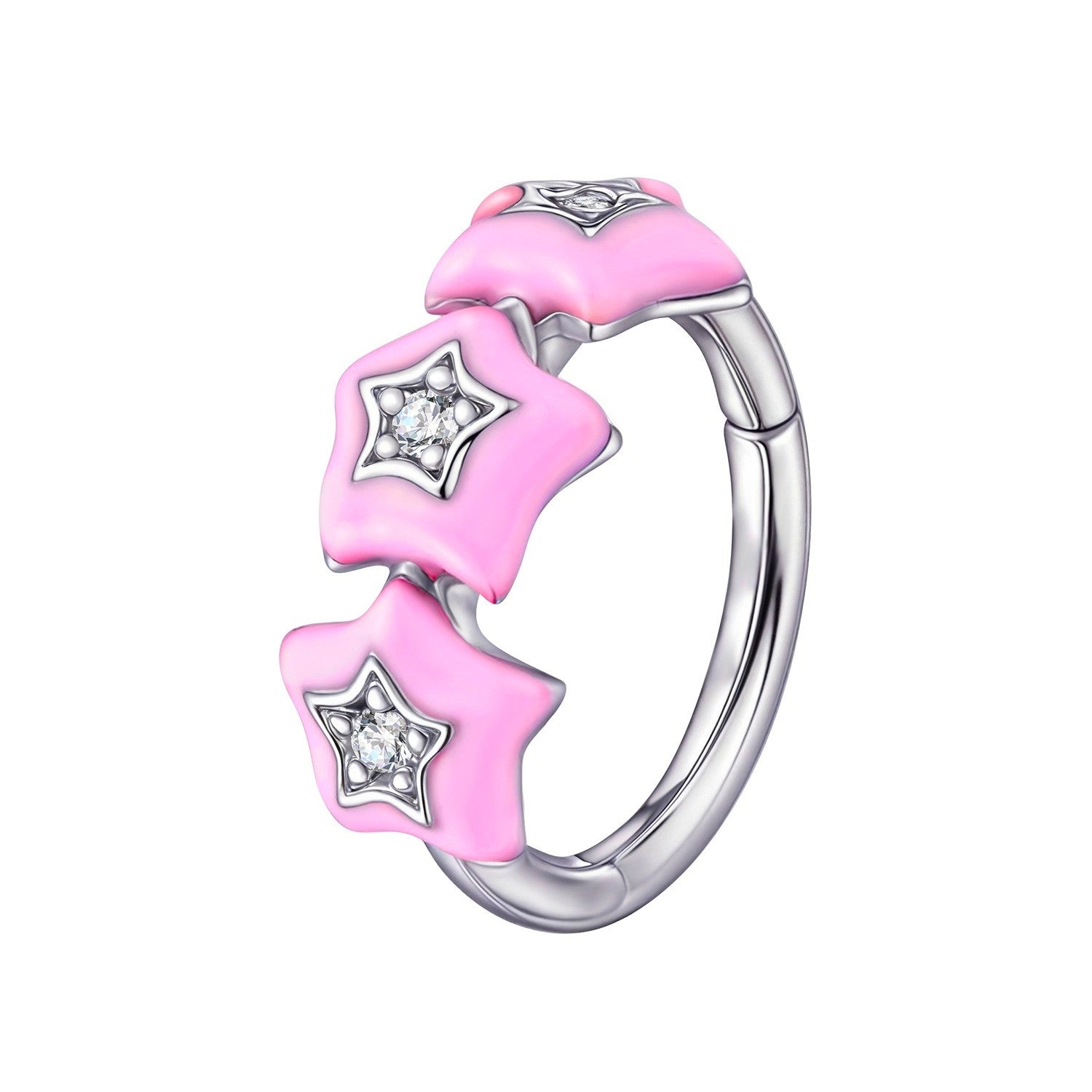 Piercing Argola Estrelas Rosas