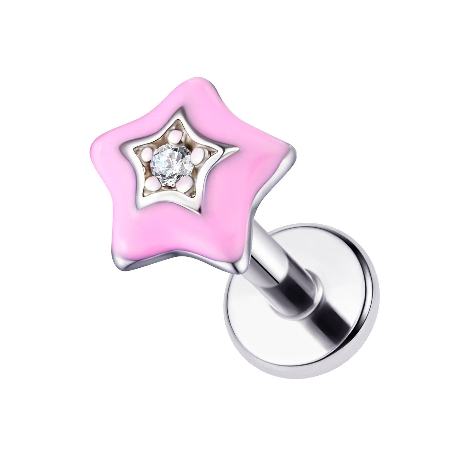 Piercing Labret Estrela Rosa Cravejada