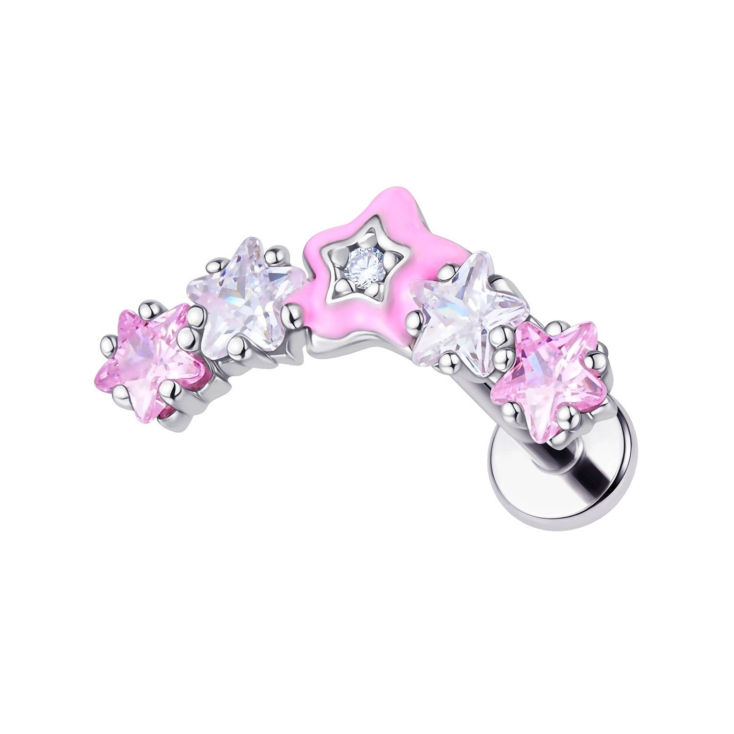 Piercing Labret Estrelas Brilho Rosa