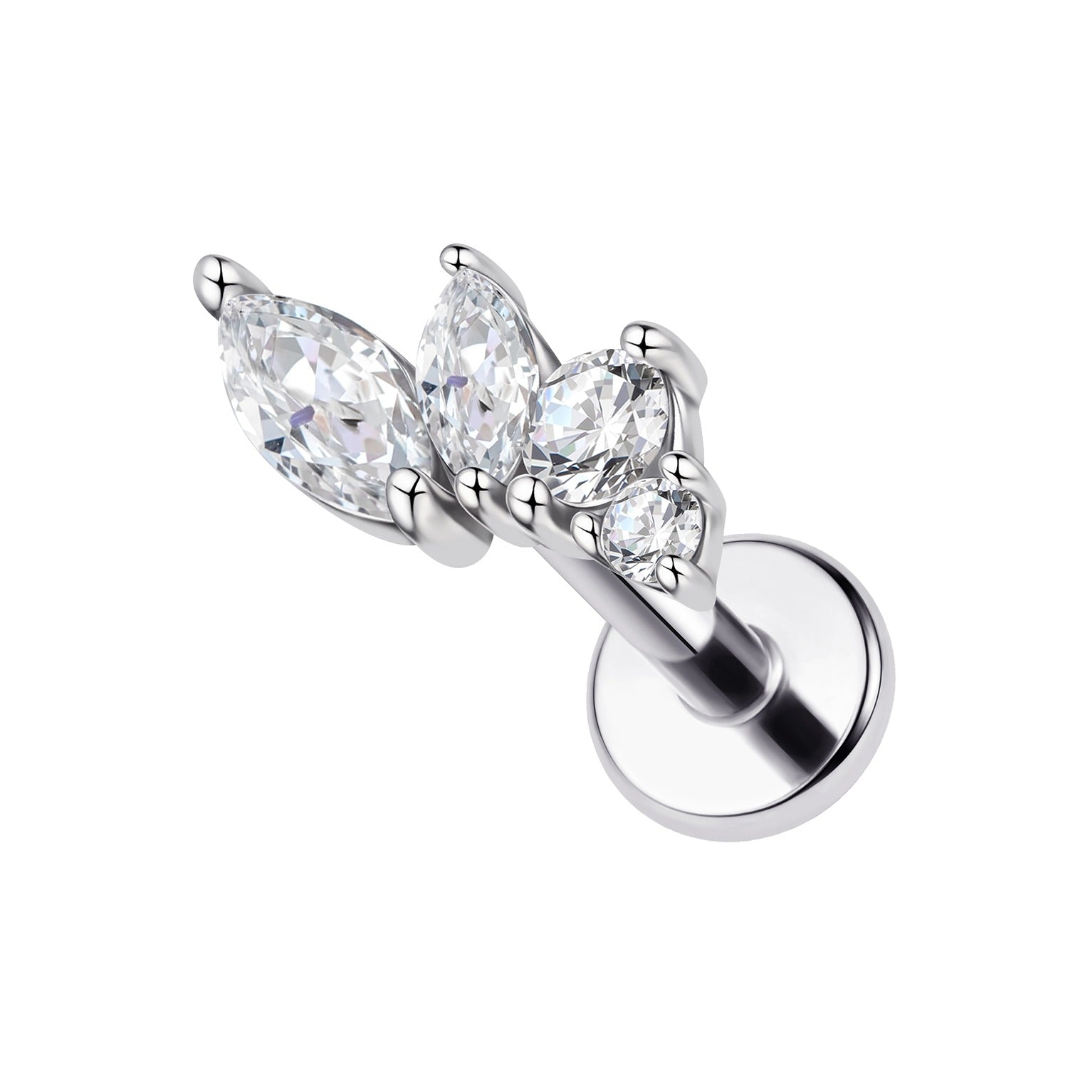 Piercing Labret Trio Folhas Cravejadas