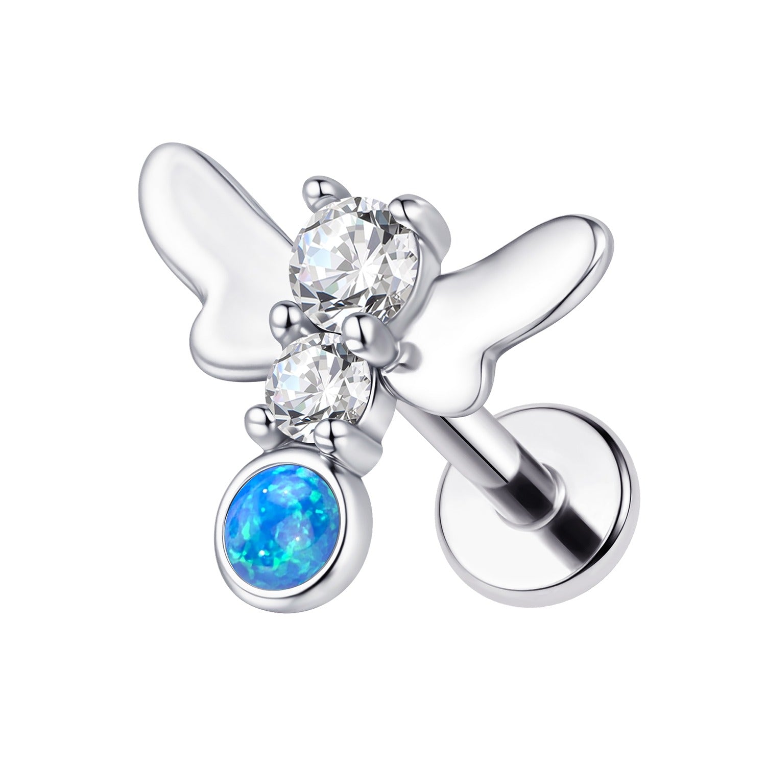 Piercing Labret Borboleta Encanto Azul em Opala