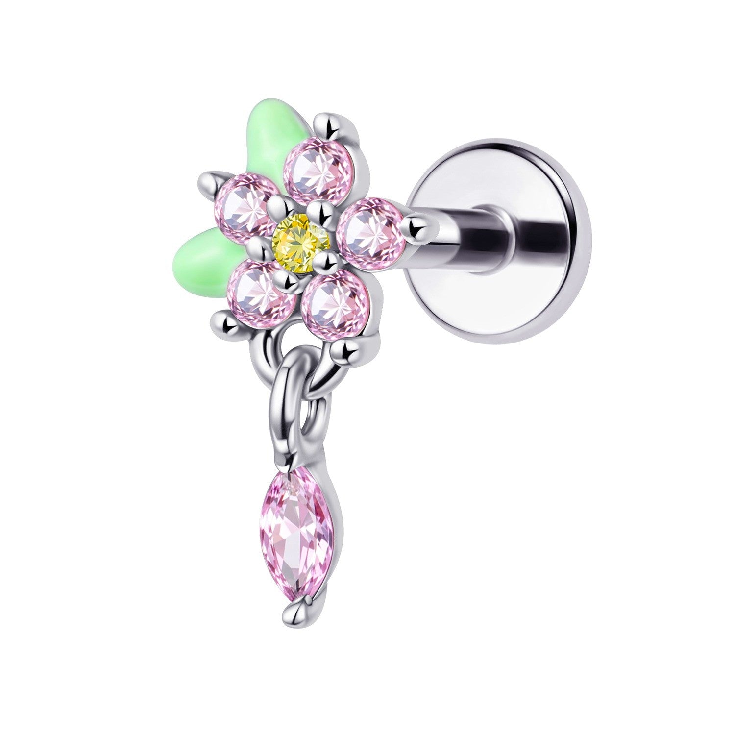 Piercing Labret Flor Rosa com Pendente Navette
