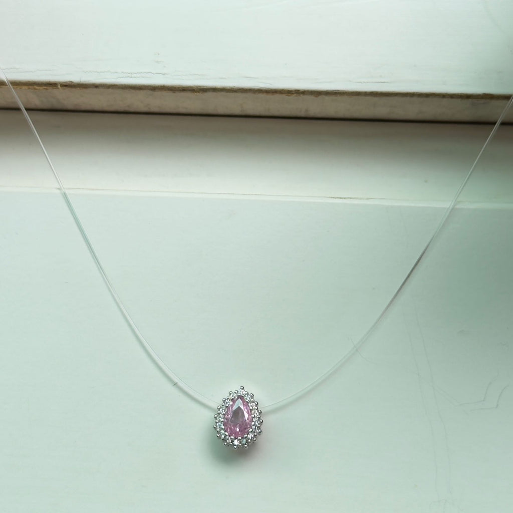 Colar Gota Rosa Flutuante