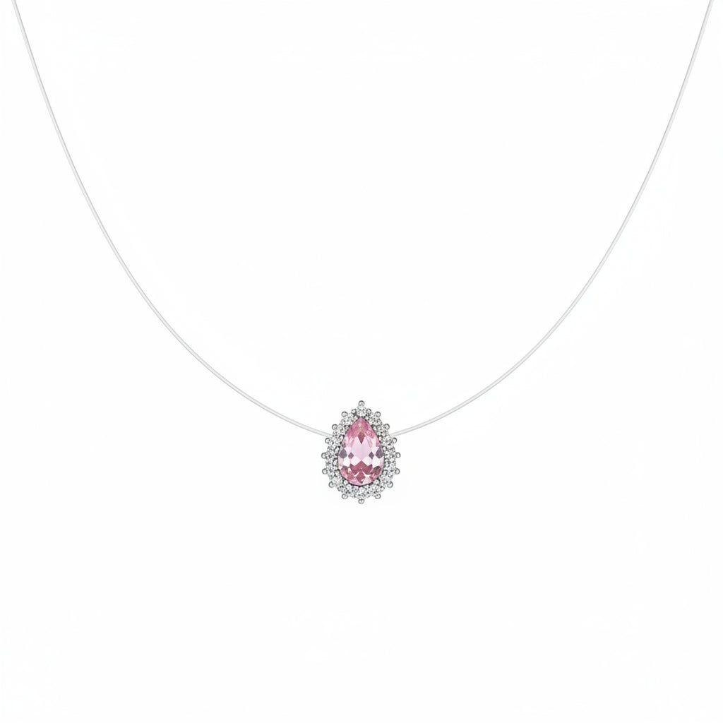 Colar Gota Rosa Flutuante