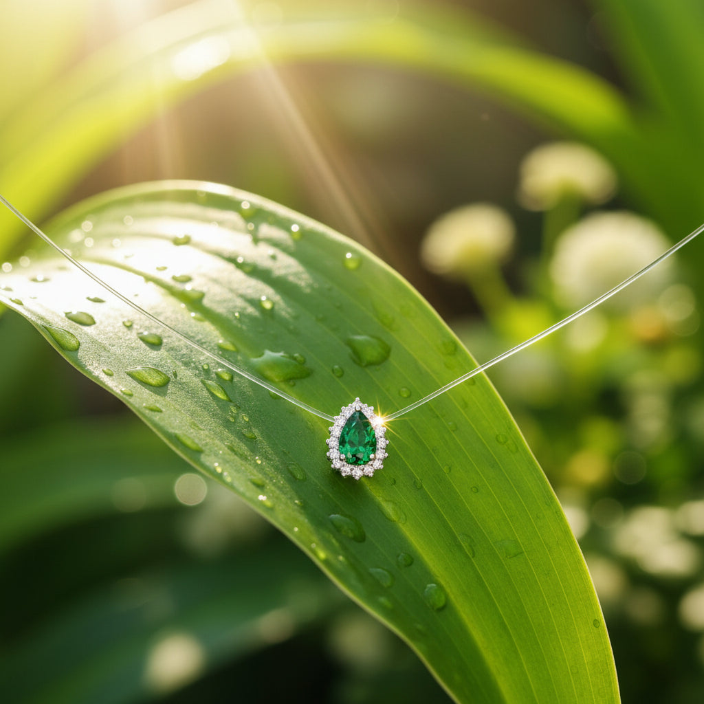 Colar Gota Esmeralda Flutuante