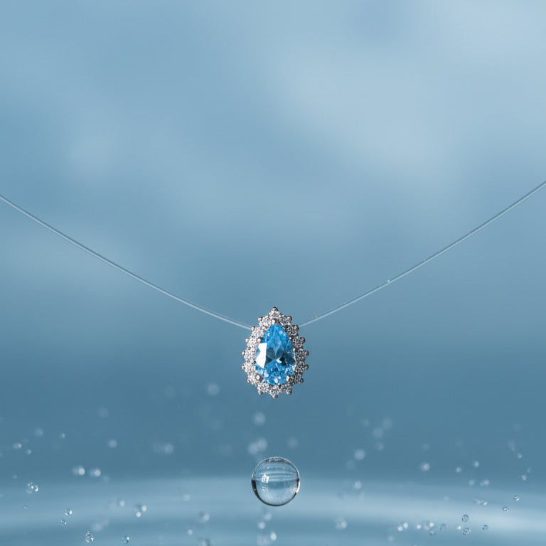 Colar Gota Aquamarine Flutuante