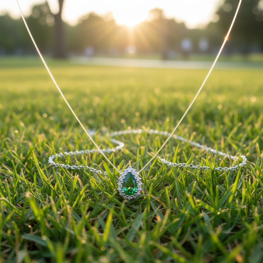 Colar Gota Esmeralda Flutuante