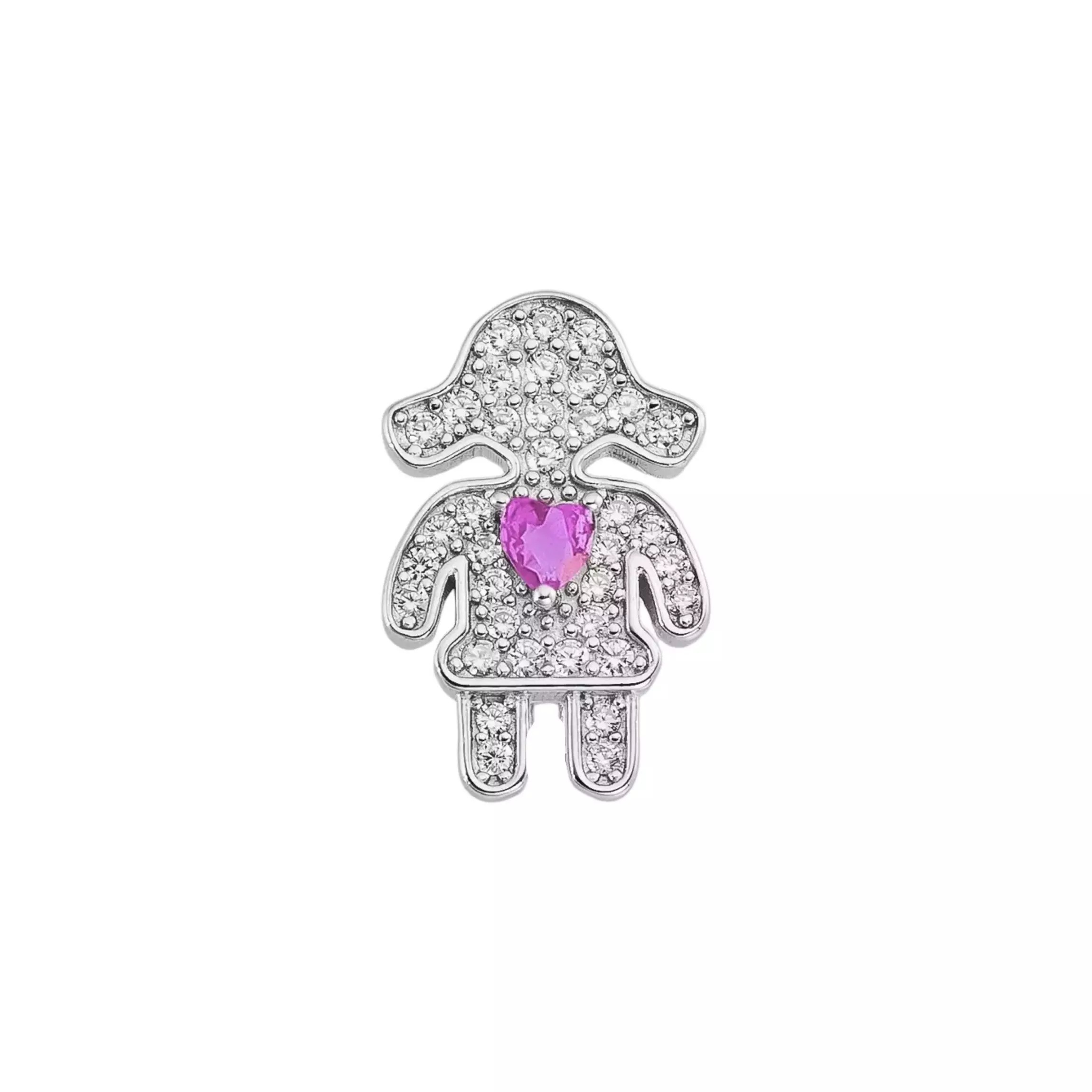 Charm Menina Coração Rosa Brilhante