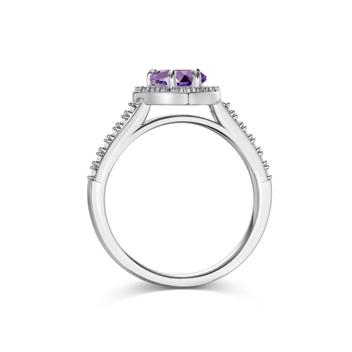 Anel Coração Ametista Halo