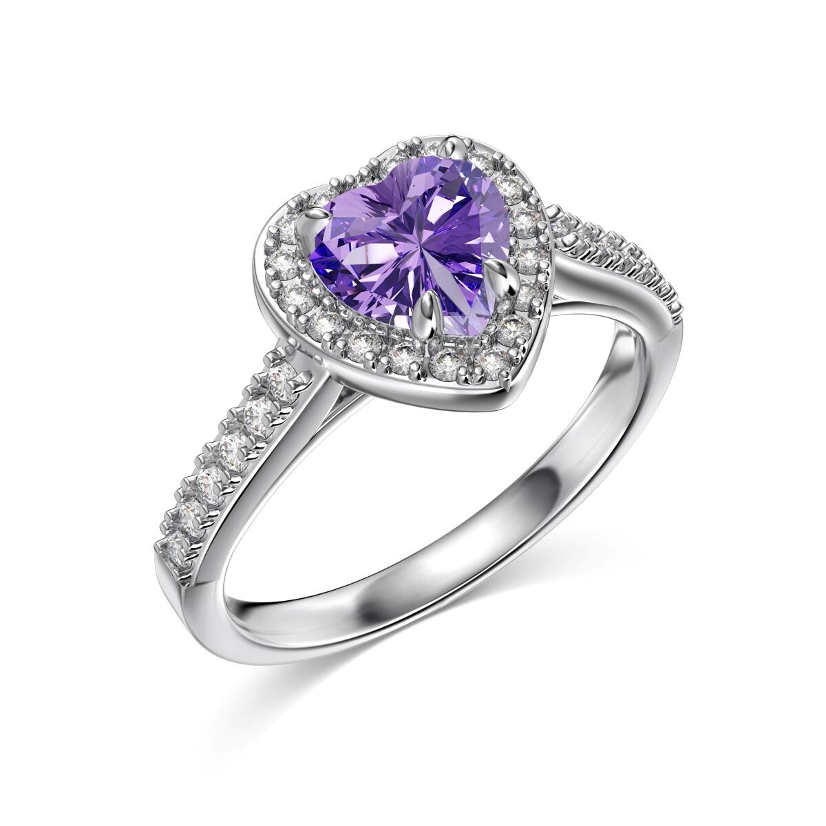 Anel Coração Ametista Halo